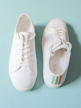 J. CREW Classic White Sneaker Canvas Platform Striped Chunky Casual Versatile 7